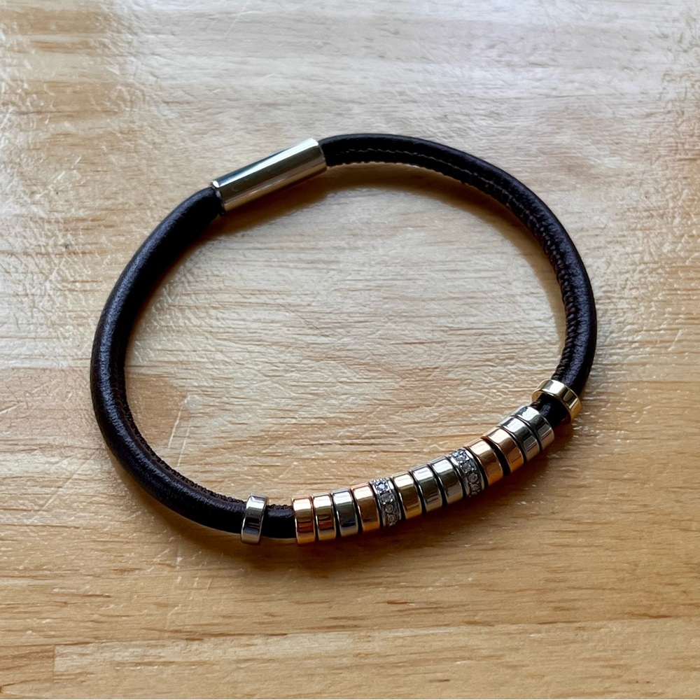 Fossil Mixed Metals Leather Magnetic Clasp Bracelet